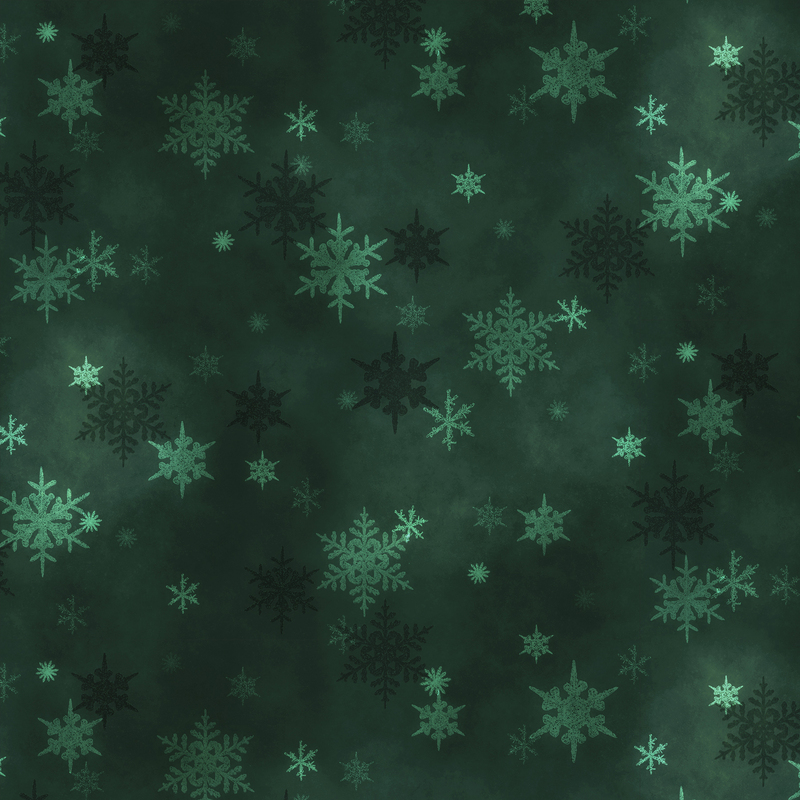 dark green mottled fabric featuring small scattered tonal snowflakes
