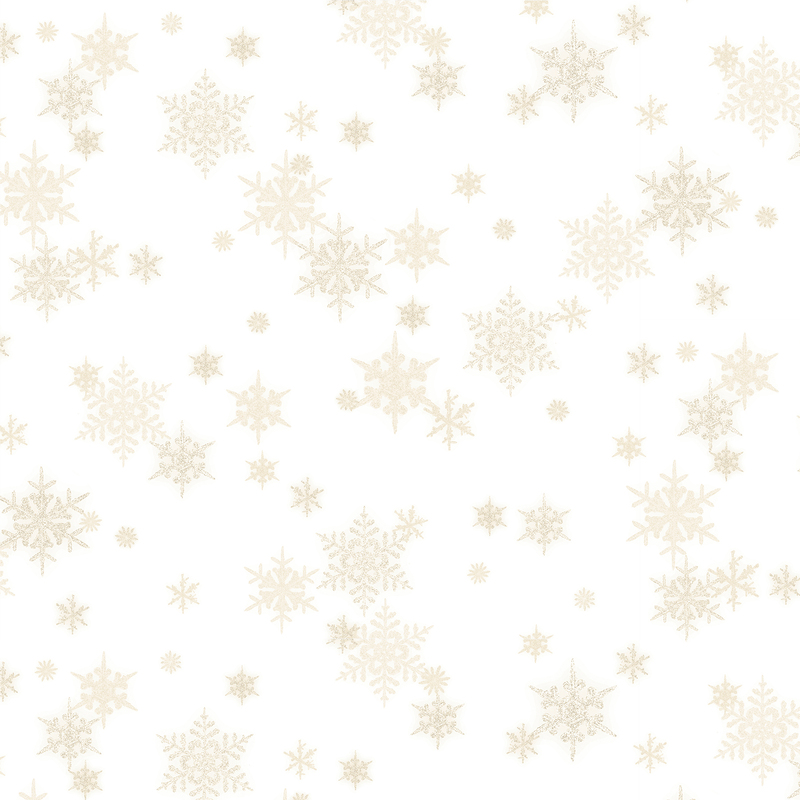 white fabric featuring small scattered cream snowflakes