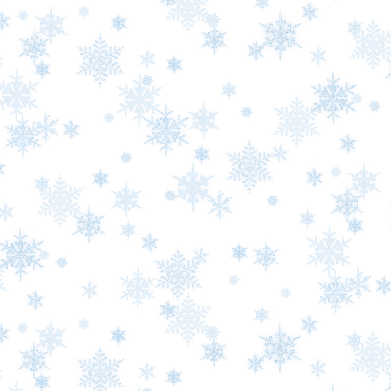 white fabric featuring small scattered light blue snowflakes