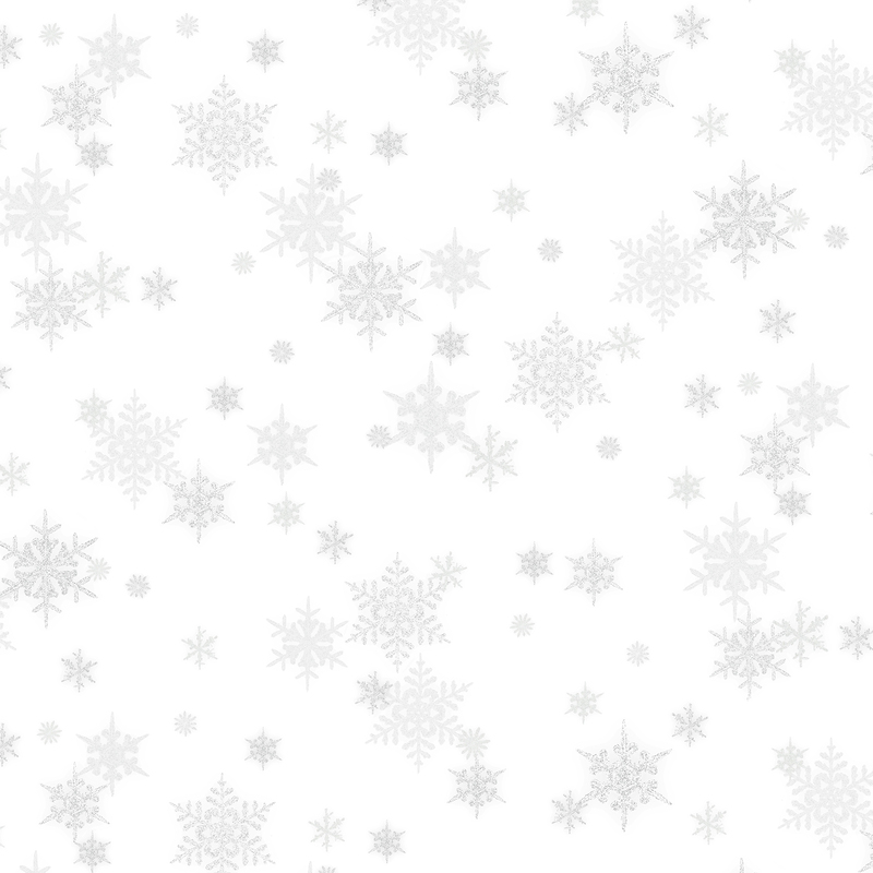 white fabric featuring small scattered light gray snowflakes