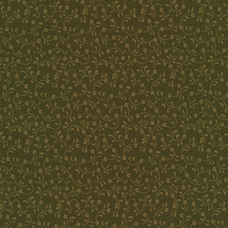 Army green tonal fabric with light green florals swirling across it