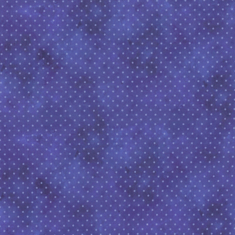 Dark periwinkle mottled fabric with light blue polka dots