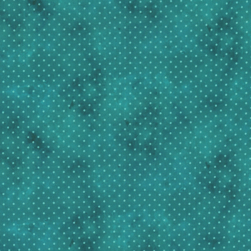 teal mottled fabric with light teal polka dots