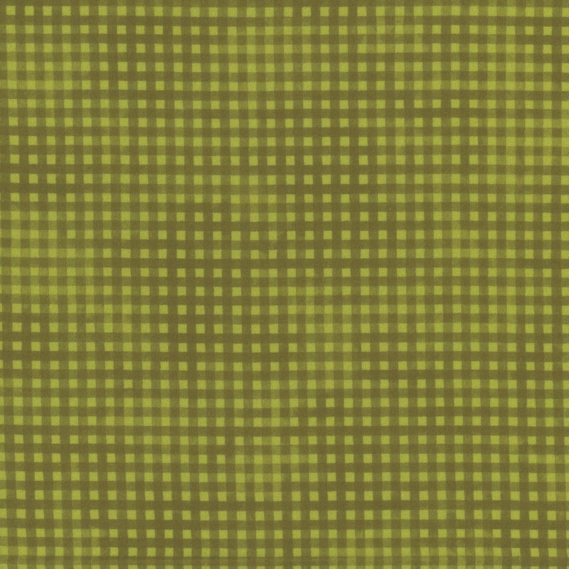 olive green mottled fabric with green gingham striping