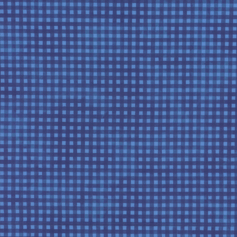 blue mottled fabric with royal blue gingham striping