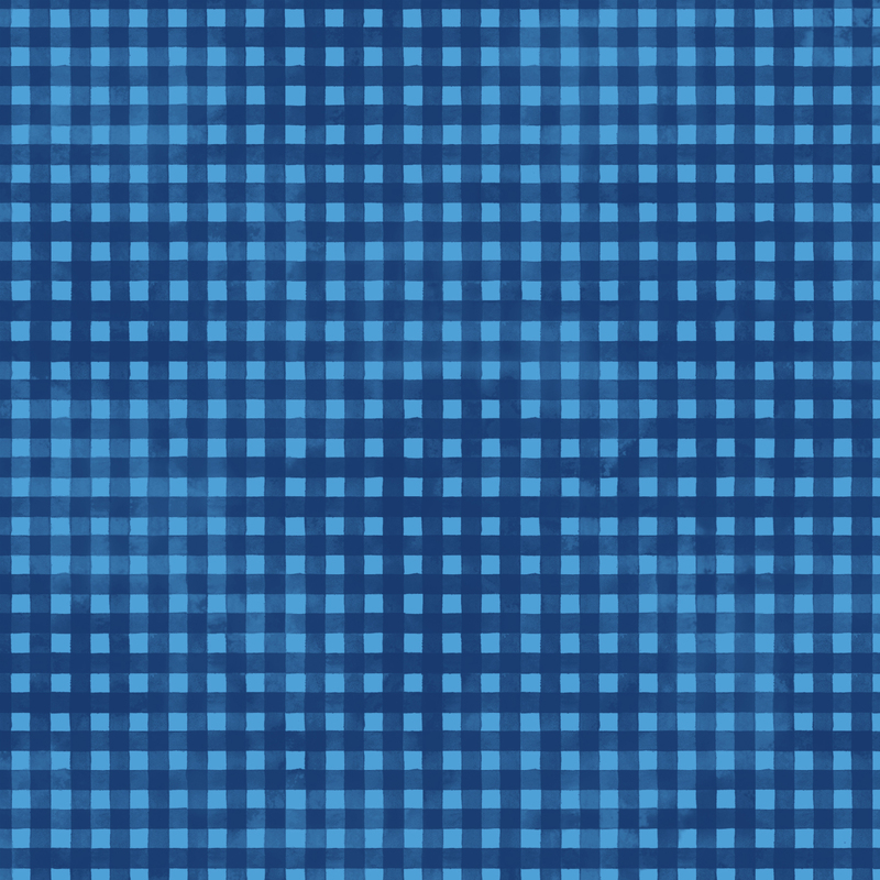 bright blue mottled fabric with royal blue gingham striping