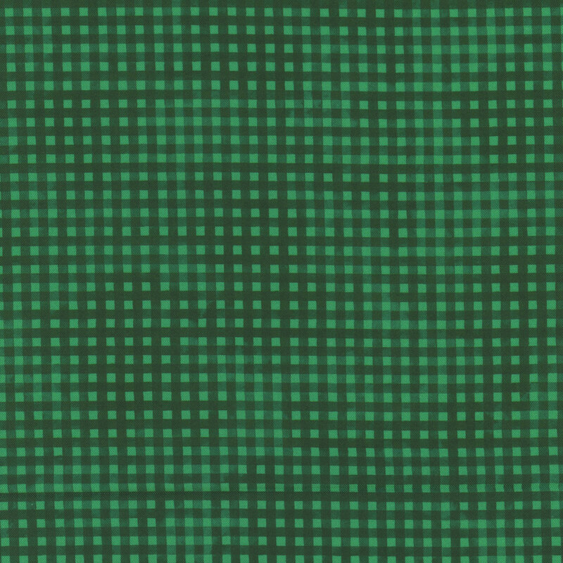 green mottled fabric with emerald green gingham striping