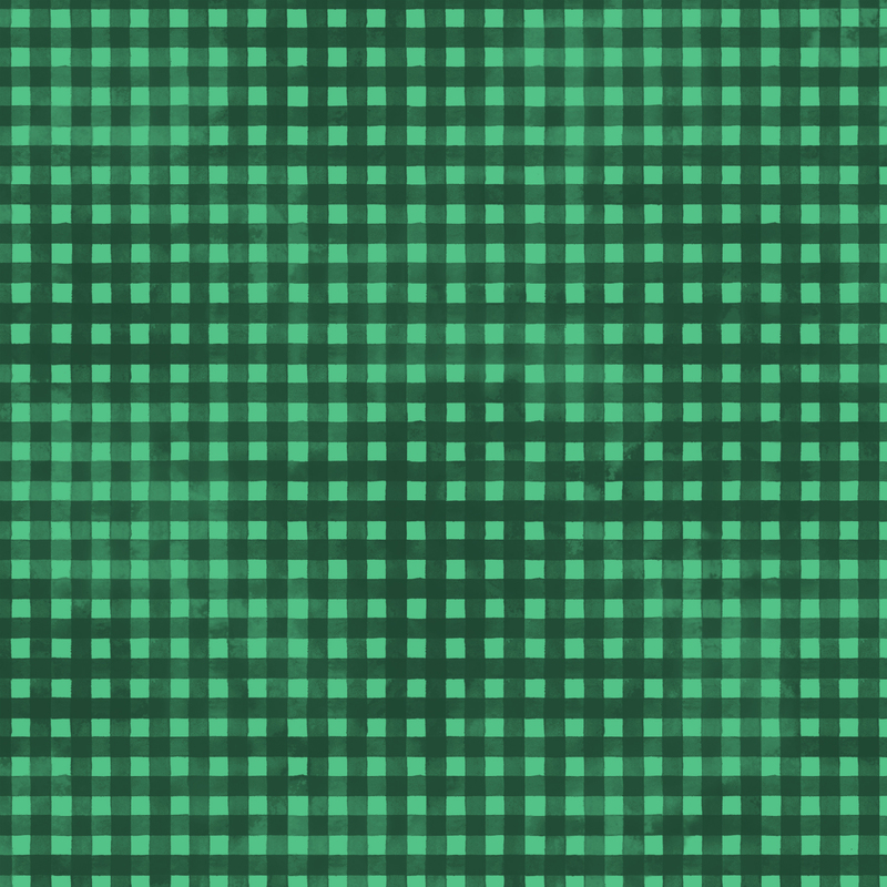 bright green mottled fabric with emerald green gingham striping