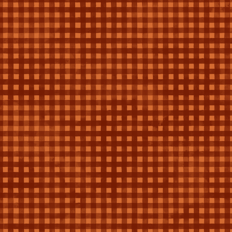 bright orange mottled fabric with burnt orange gingham striping