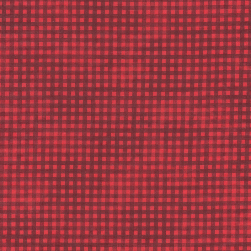 red mottled fabric with darker red gingham striping