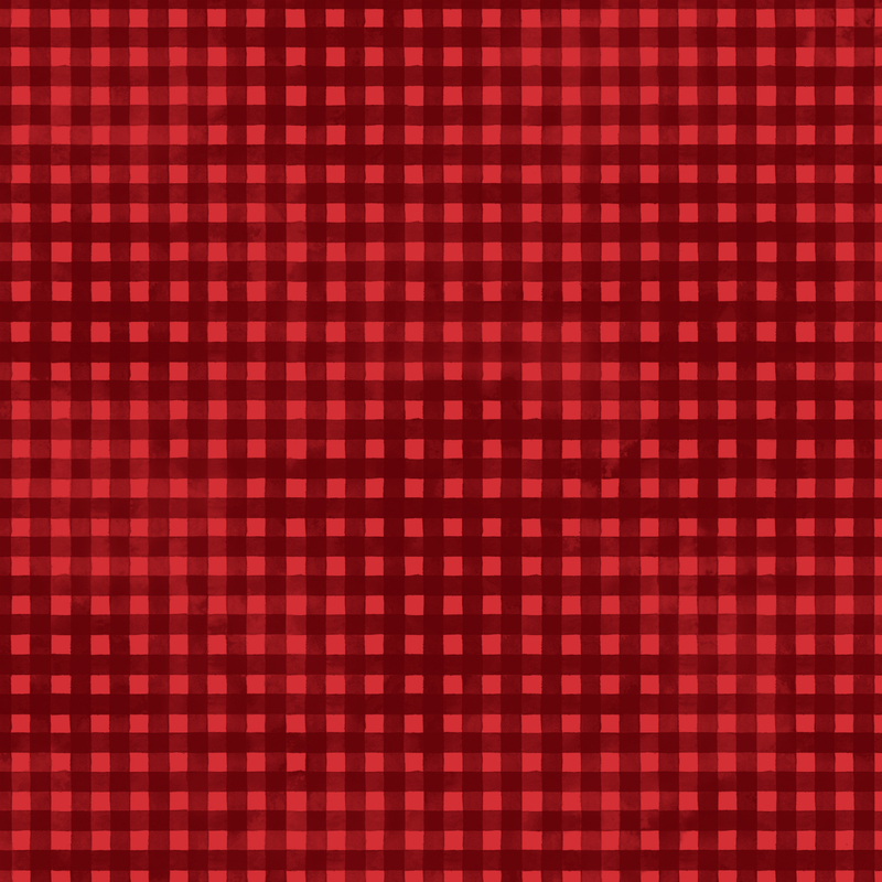 bright red mottled fabric with darker red gingham striping