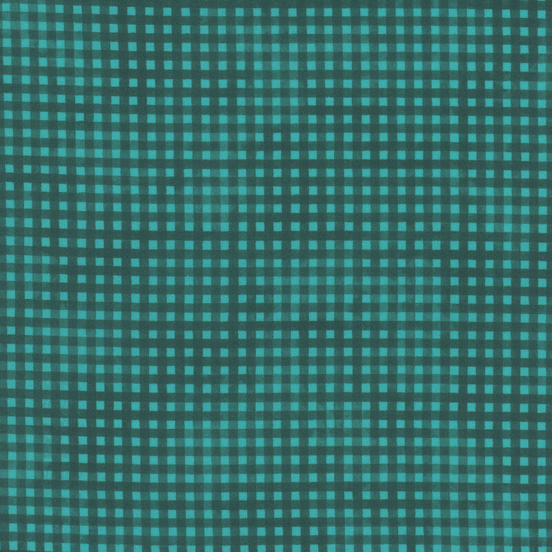 teal mottled fabric with darker teal gingham striping