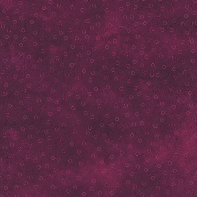 Mulberry mottled fabric with scattered fuchsia circle outlines