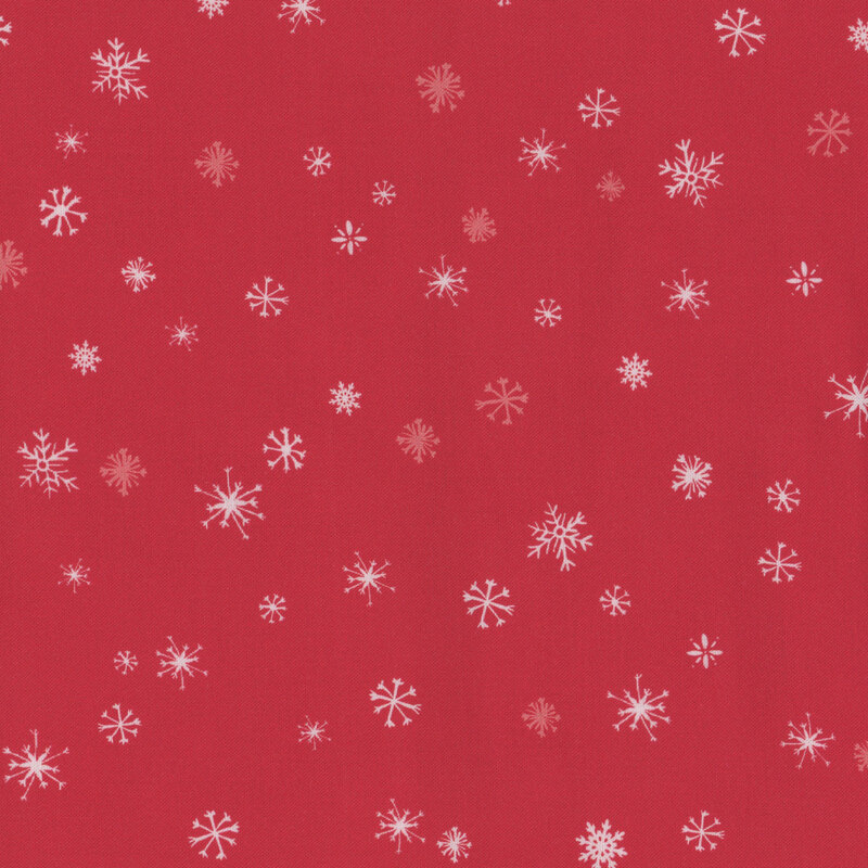 Red fabric with white and light red snowflakes.