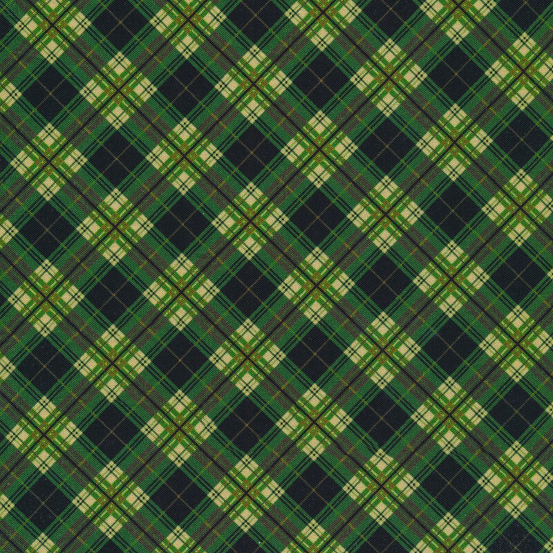 Plaid fabric in shades of black and green