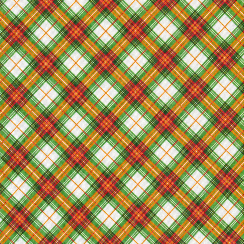 Plaid fabric in shades of white, red, yellow and green