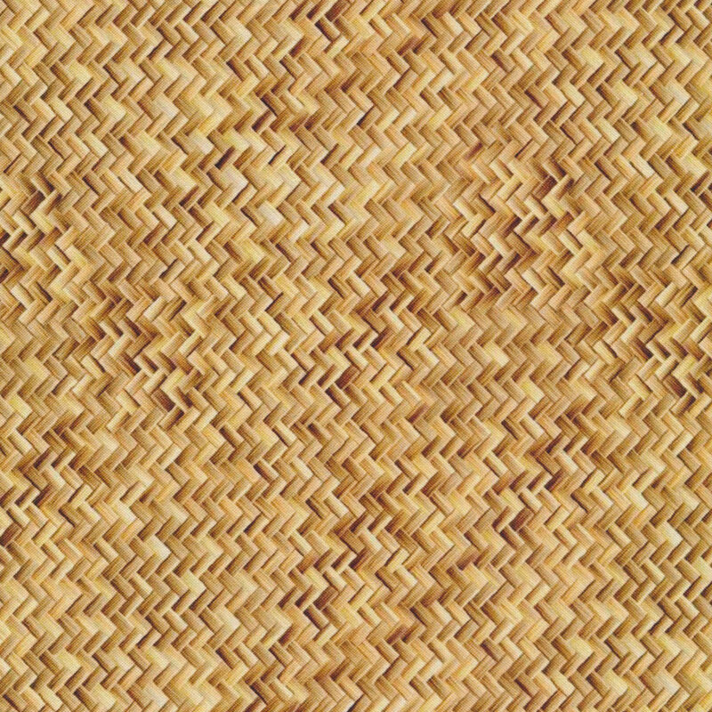fabric with a weaved basket design in shades of brown and tan