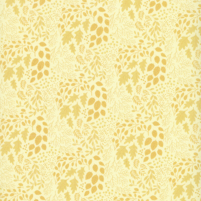 tonal fabric with various types of leaves in shades of cream