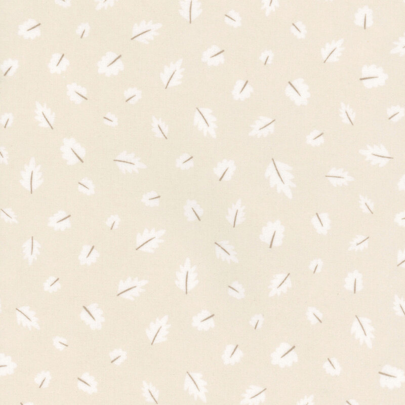 light beige flannel fabric featuring scattered white leaves