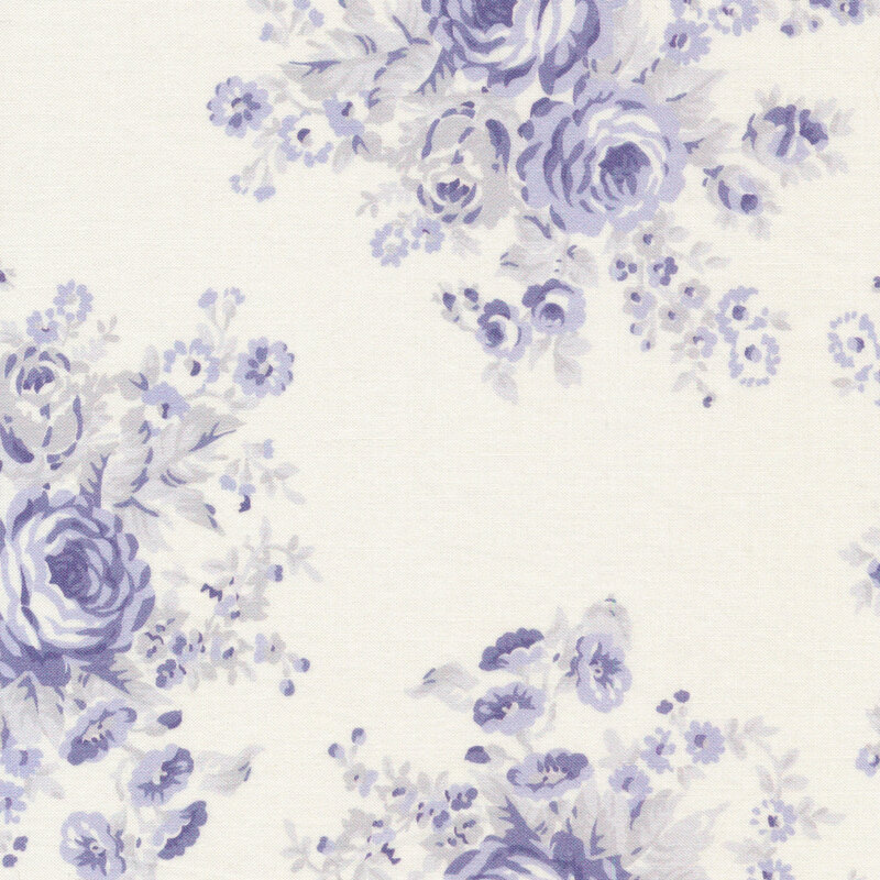 cream fabric featuring lilac blue flowers