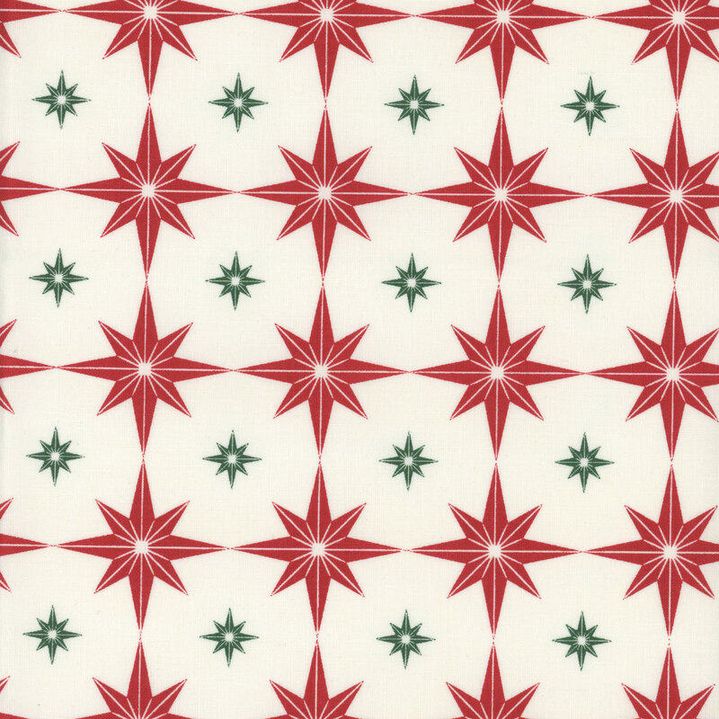 Cream fabric with large red stars and small green stars.