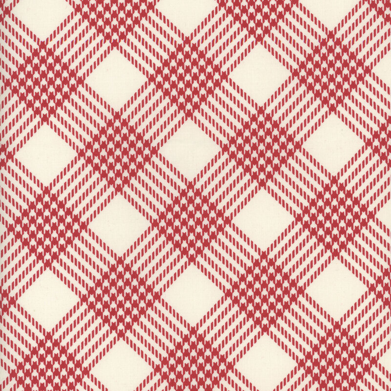 Cream fabric with a red houndstooth plaid pattern.