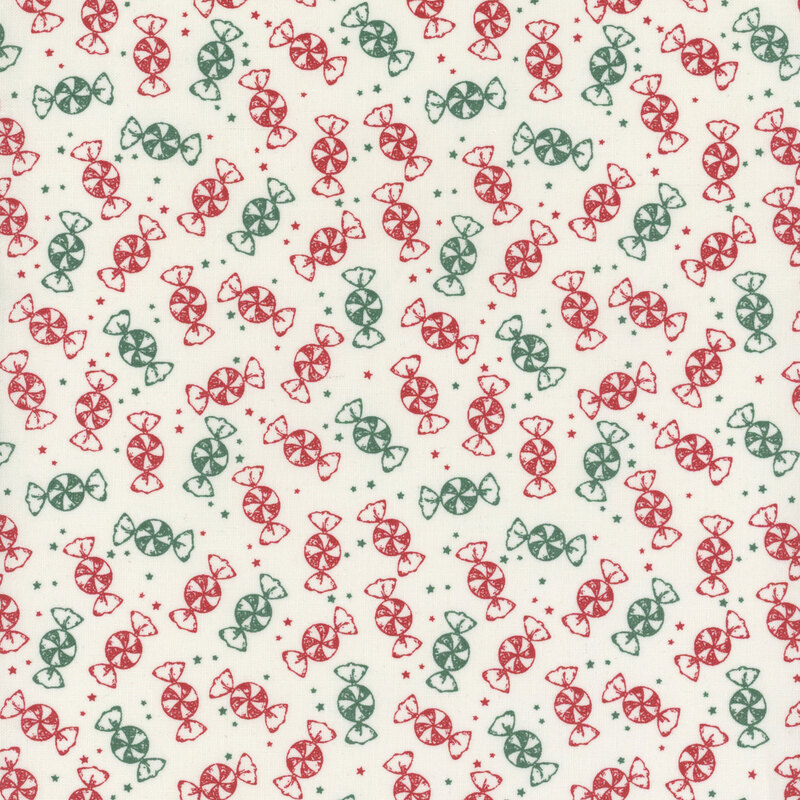 Cream fabric with a red and green peppermint candy pattern.