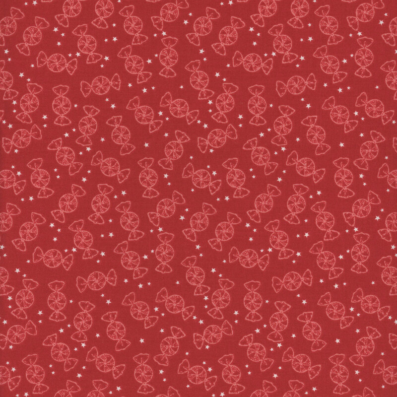 Red fabric with a red peppermint candy pattern.