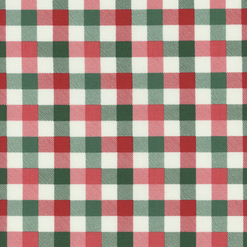 Cream fabric with a green and red gingham pattern.