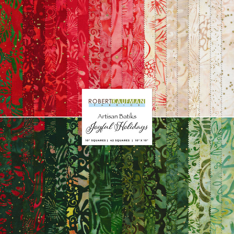 collage image of fabrics included in the Joyful Holidays batik collection