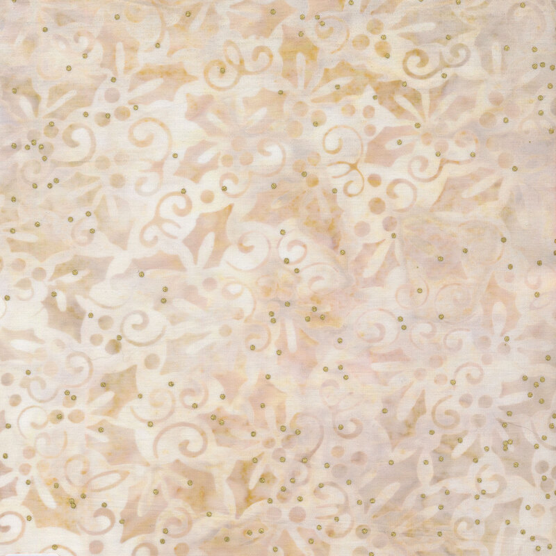 Cream mottled fabric with dark tonal holly and gold metallic accents