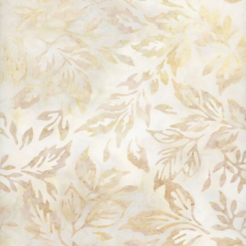 light cream mottled fabric featuring scattered leaves in shades of mottled cream and tan