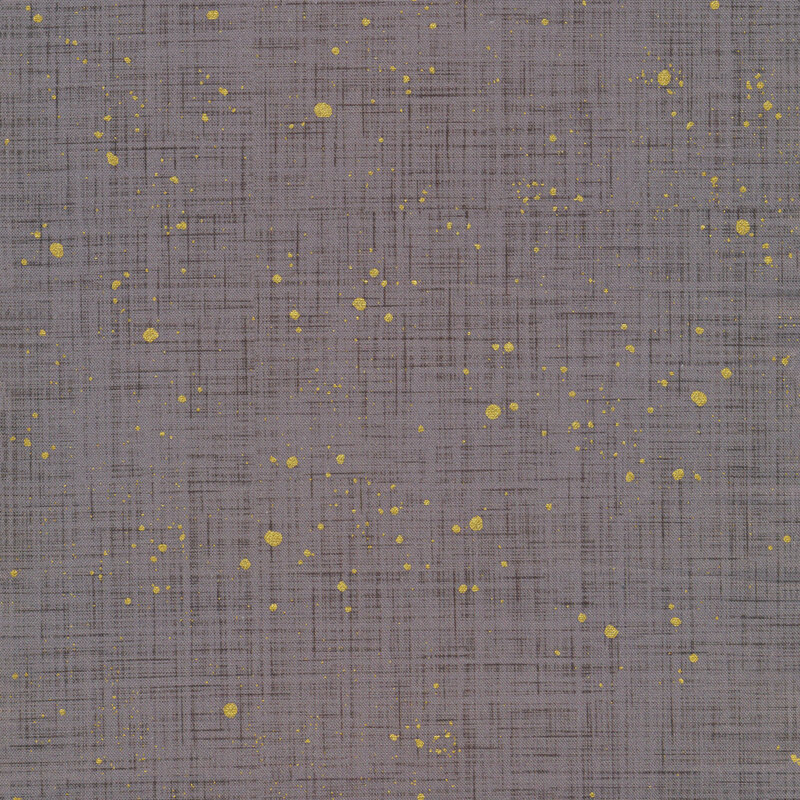 gray textured fabric featuring metallic gold speckling
