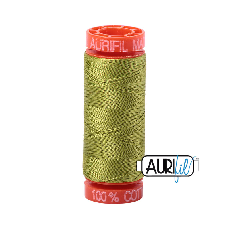Light Leaf Green thread on an orange spool, isolated on a white background