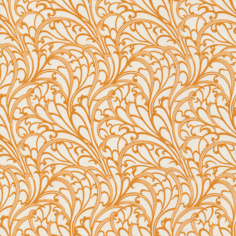 cream fabric featuring packed together filigree detailing in burnt orange