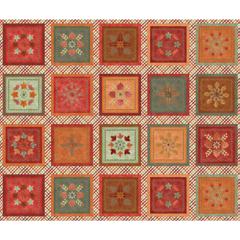 Digital image of panel featuring blocks with leafy designs