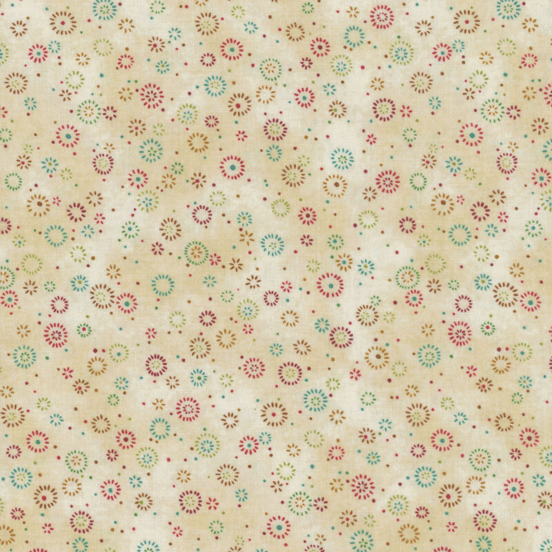 Mottled cream-colored fabric with little color bursts.