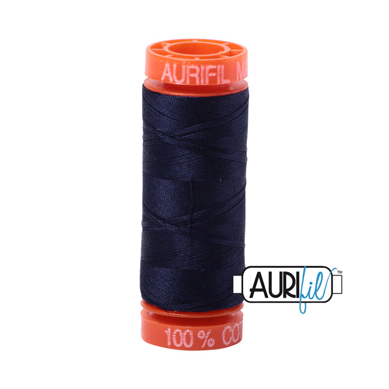 Very Dark Navy thread on an orange spool, isolated on a white background