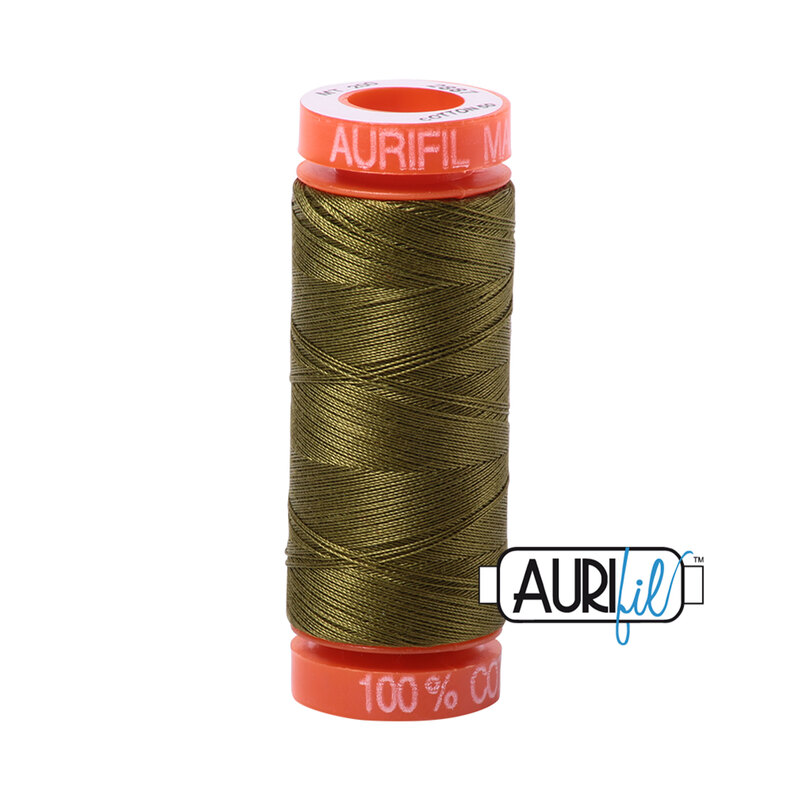 Very Dark Olive thread on an orange spool, isolated on a white background