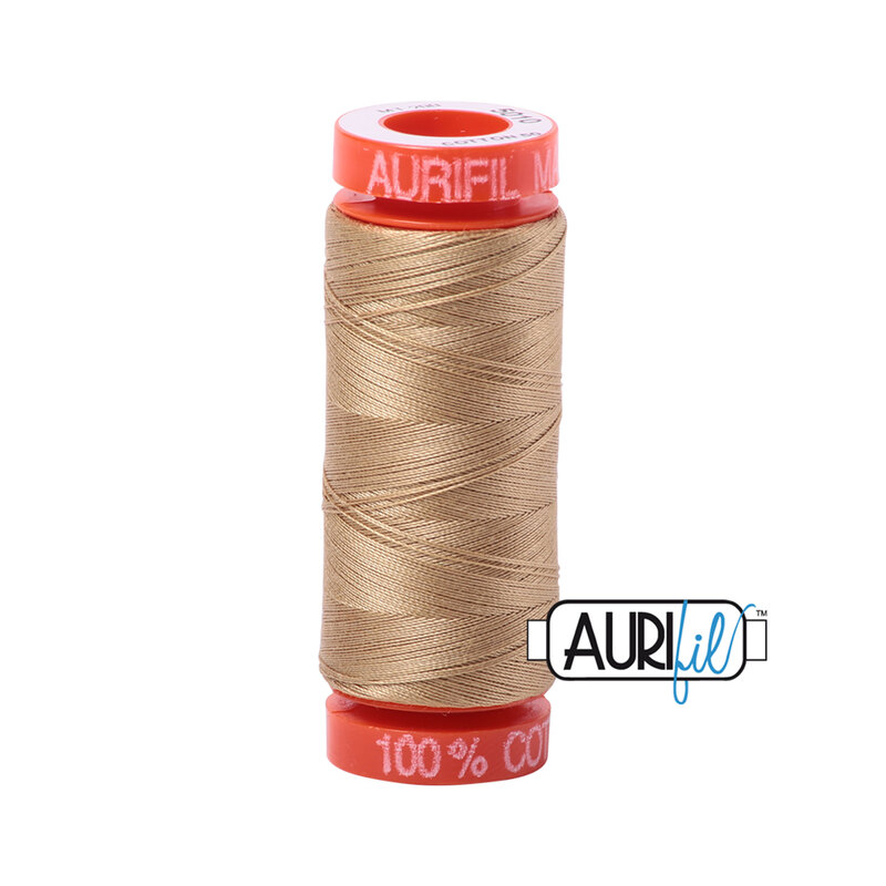 Blonde Beige thread on an orange spool, isolated on a white background