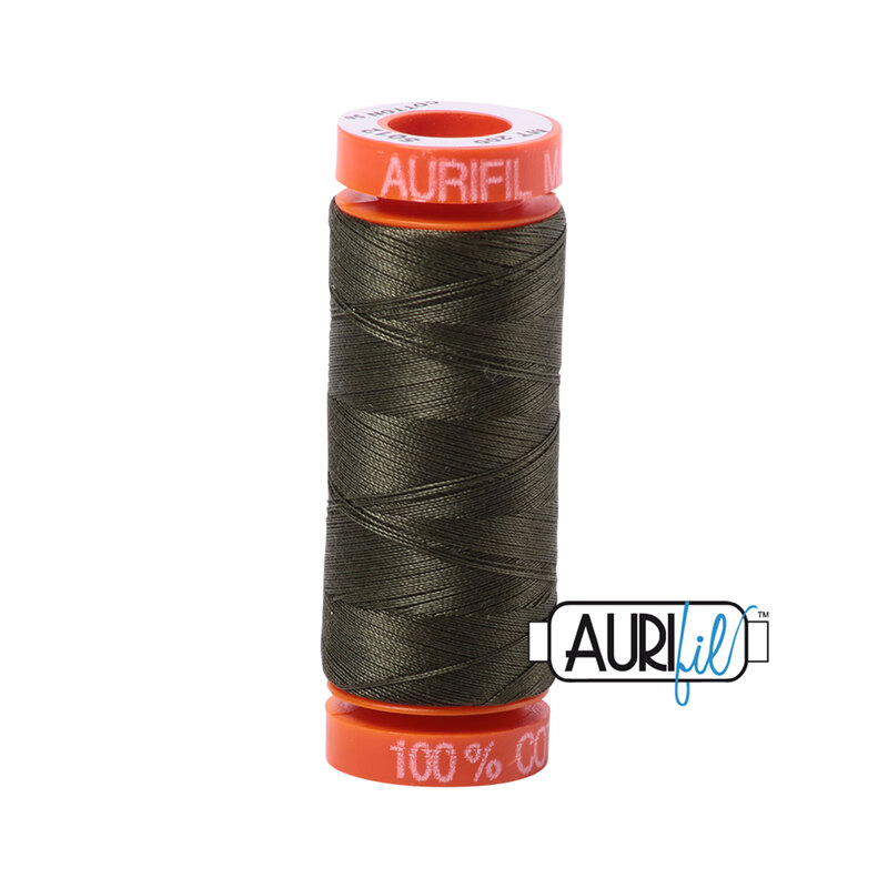Dark Green thread on an orange spool, isolated on a white background