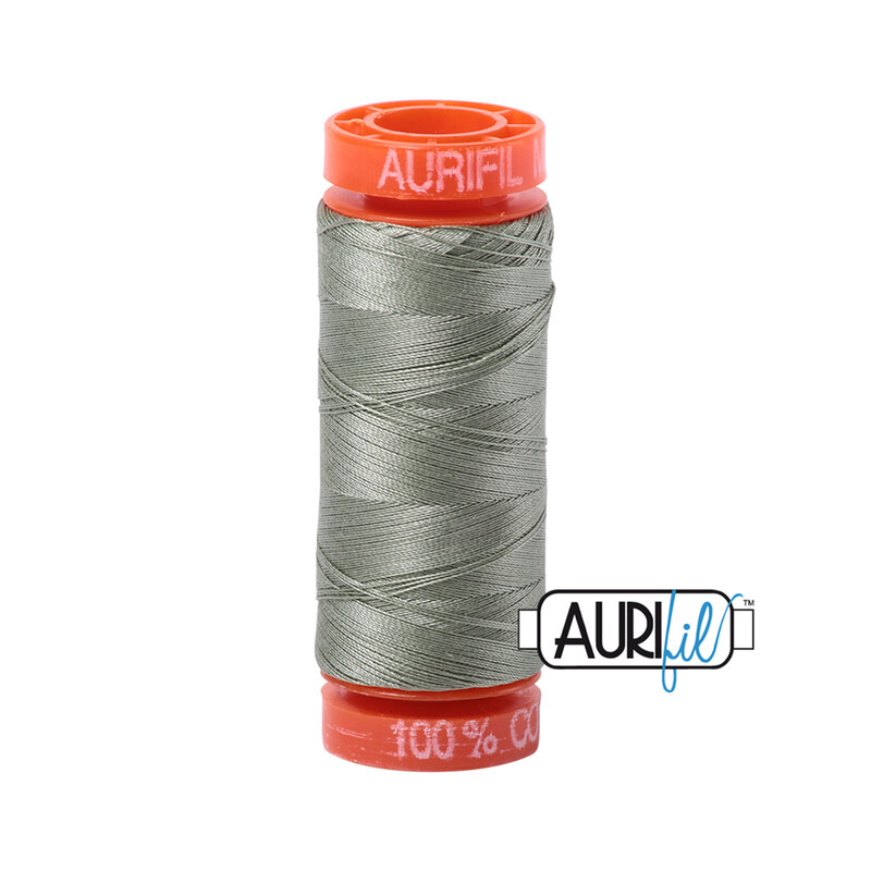 Military Green thread on an orange spool, isolated on a white background
