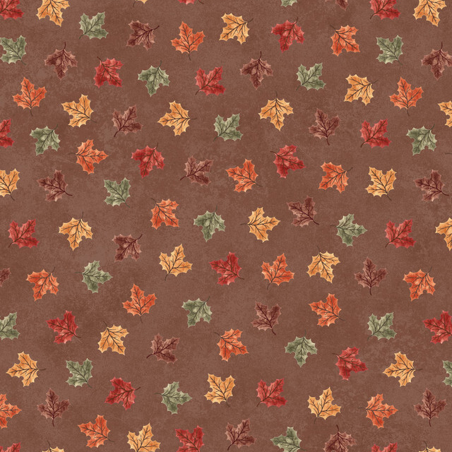 Brown fabric featuring colored leaves 