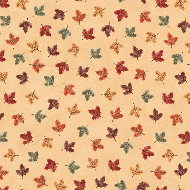 cream fabric featuring colored leaves 