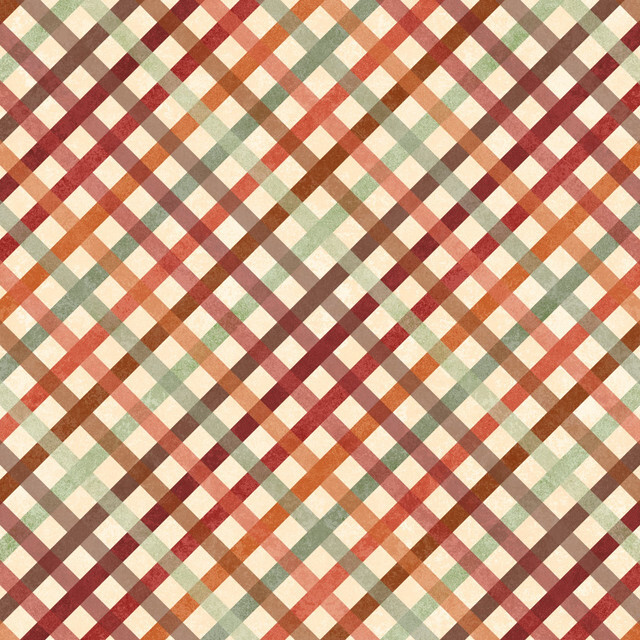 fabric featuring a geometric pattern in earthy colors on a cream fabric