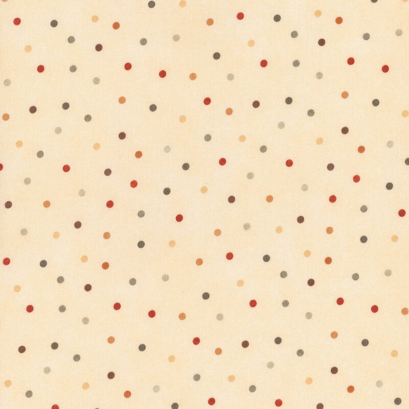 cream fabric featuring colored polka dots