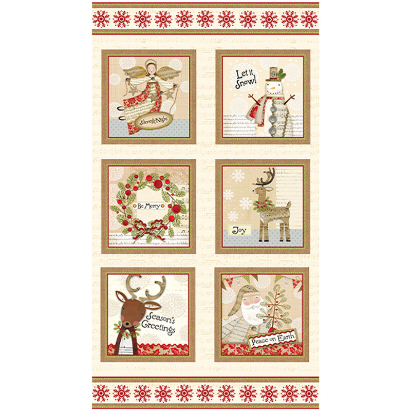 digital image of panel in white christmas featuring holiday motifs