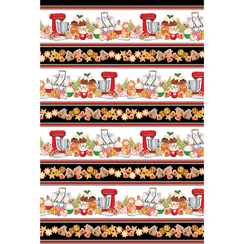 Border print featuring Christmas desserts and mixers.