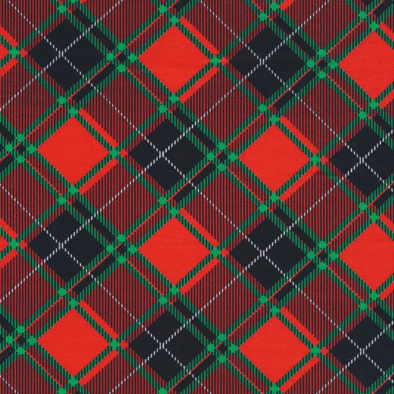 Red, green, and black plaid fabric