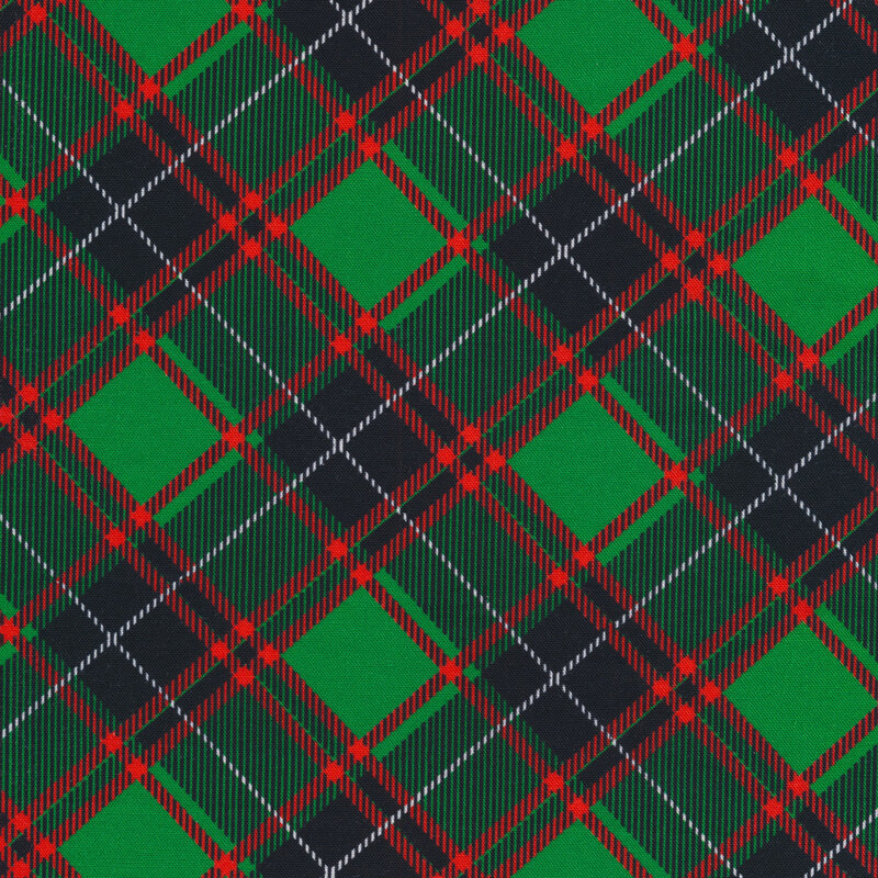 Green, red, and black plaid faric